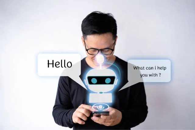 text to Speech with an image of a robot talking to a person